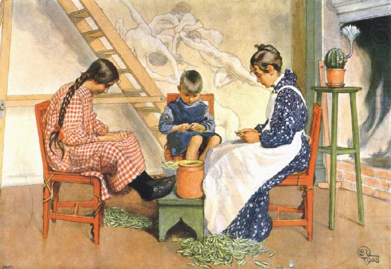 Shelling Peas Watercolor, Carl Larsson